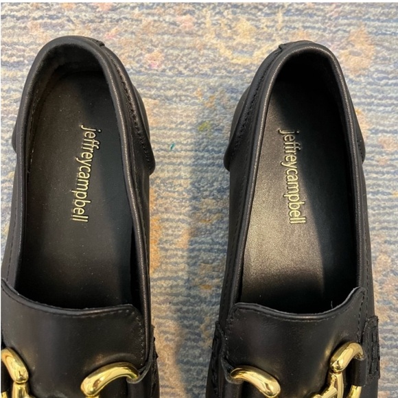 Jeffrey Campbell Loafers Velviteen Horsebit Bit Chain Slip On Flats Black Gold 7 - Picture 6 of 8